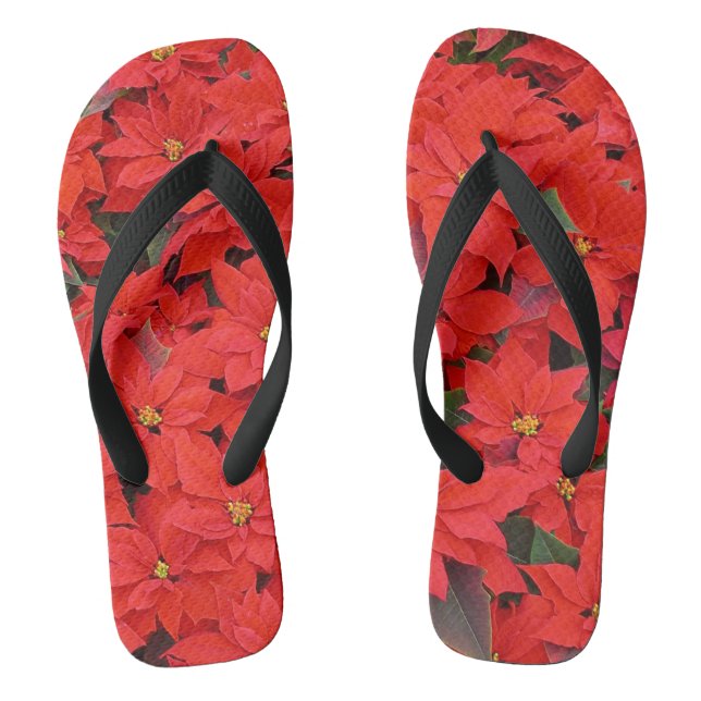 Red Poinsettias I Christmas Holiday Floral Photo Flip Flops (Footbed)