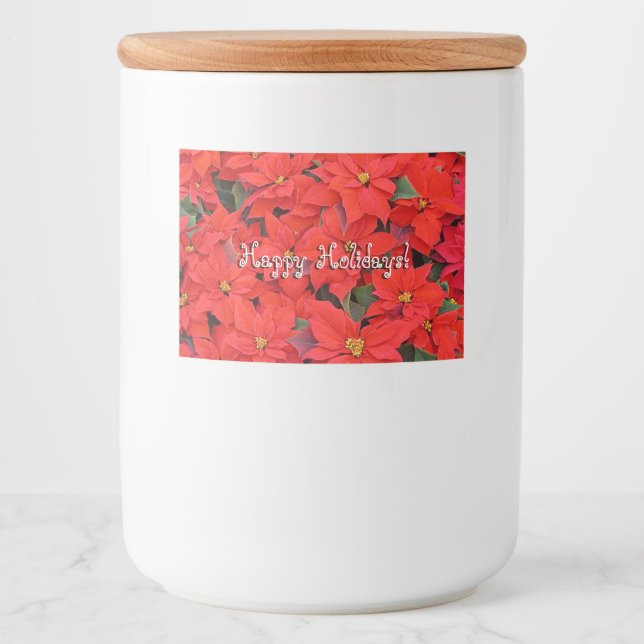 Red Poinsettias I Christmas Holiday Floral Photo Food Label (Front)