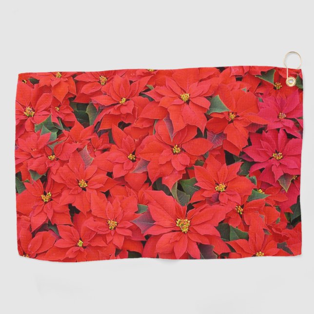 Red Poinsettias I Christmas Holiday Floral Photo Golf Towel (Horizontal)