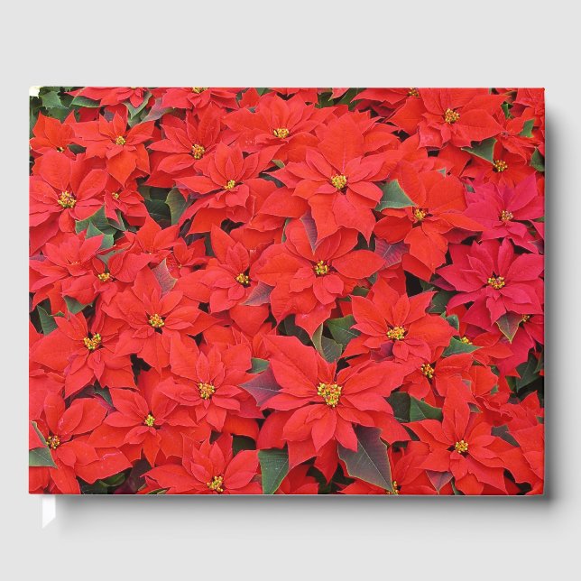 Red Poinsettias I Christmas Holiday Floral Photo Guest Book (Front)