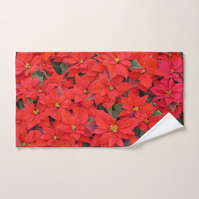 Red Poinsettias I Christmas Holiday Floral Photo Hand Towel (Hand Towel)