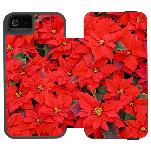 Red Poinsettias I Christmas Holiday Floral Photo Incipio iPhone Wallet Case (Folio Open)