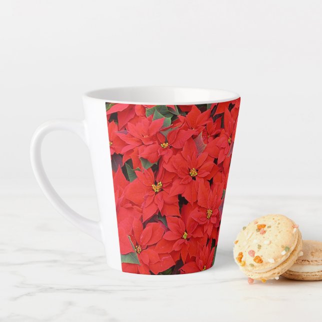 Red Poinsettias I Christmas Holiday Floral Photo Latte Mug (In Situ)