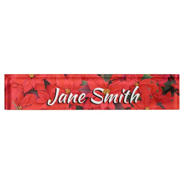 Red Poinsettias I Christmas Holiday Floral Photo Nameplate (Front)