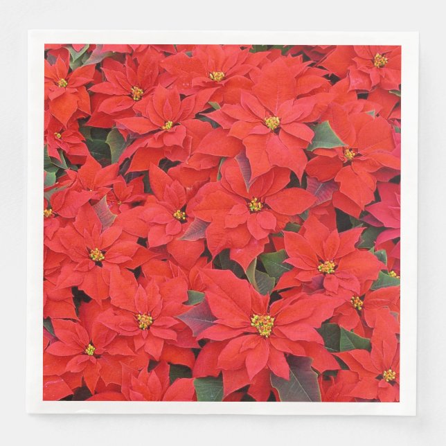 Red Poinsettias I Christmas Holiday Floral Photo Napkin (Front)