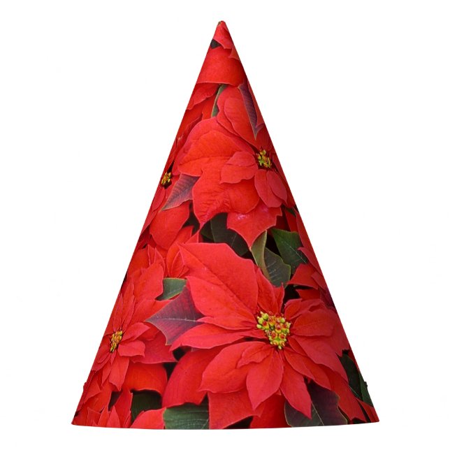 Red Poinsettias I Christmas Holiday Floral Photo Party Hat (Front)