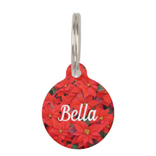Red Poinsettias I Christmas Holiday Floral Photo Pet Tag