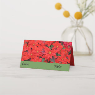 Red Poinsettias I Christmas Holiday Floral Photo Place Card