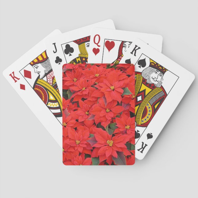 Red Poinsettias I Christmas Holiday Floral Photo Playing Cards (Back)