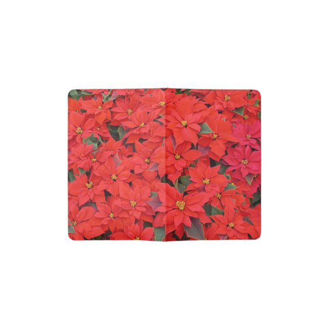 Red Poinsettias I Christmas Holiday Floral Photo Pocket Moleskine Notebook (Opened)