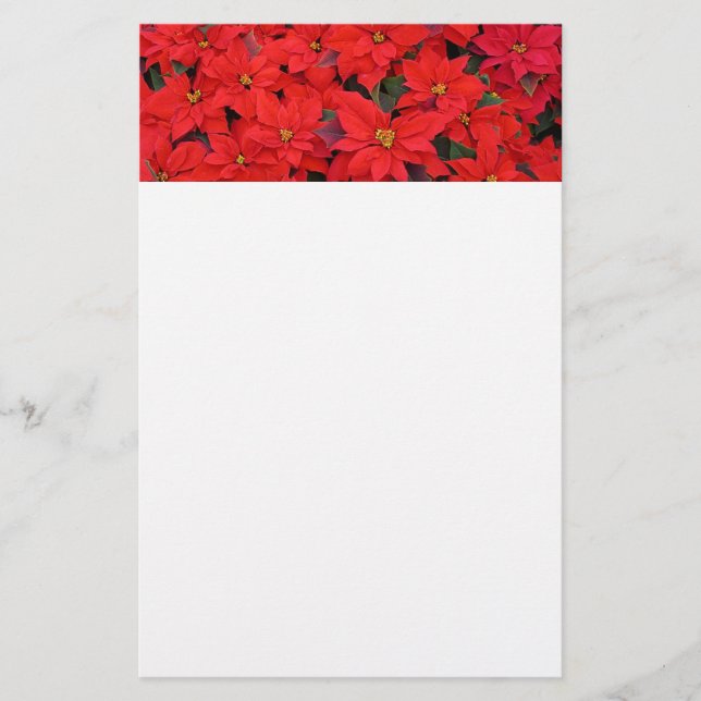 Red Poinsettias I Christmas Holiday Floral Photo Stationery (Front)