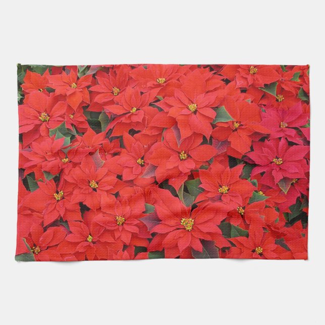 Red Poinsettias I Christmas Holiday Floral Photo Tea Towel (Horizontal)