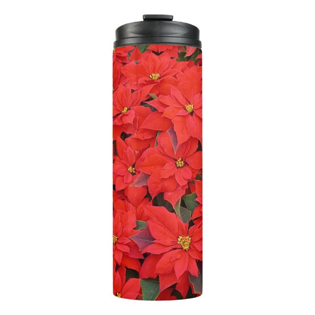 Red Poinsettias I Christmas Holiday Floral Photo Thermal Tumbler (Front)