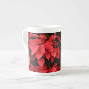 Red Poinsettias II Christmas Holiday Floral Bone China Mug