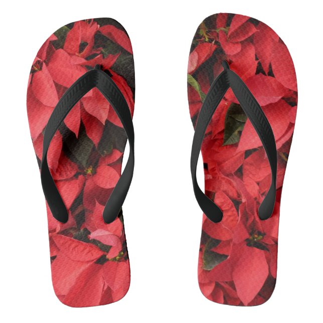 Red Poinsettias II Christmas Holiday Floral Flip Flops (Footbed)