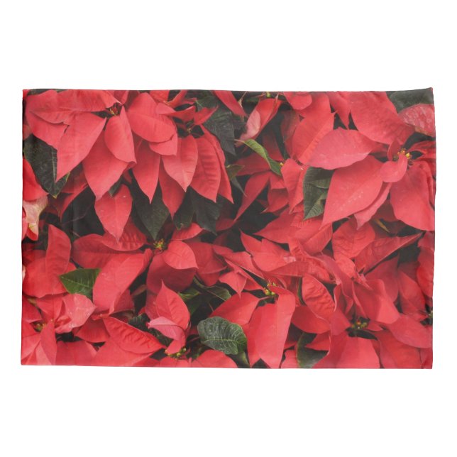 Red Poinsettias II Christmas Holiday Floral Pillowcase (Back)