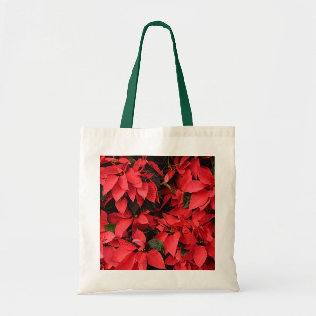 Red Poinsettias II Christmas Holiday Floral Tote Bag (Front)