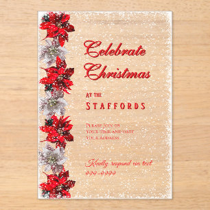 Red Poinsettias in Snow Acrylic Invitation