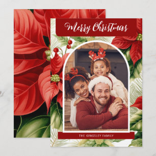Red Poinsettias Merry Christmas Personalised Photo Holiday Card