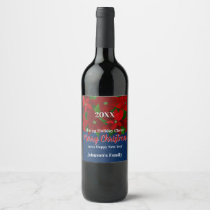 Red Poinsettias Merry Christmas Wine Label