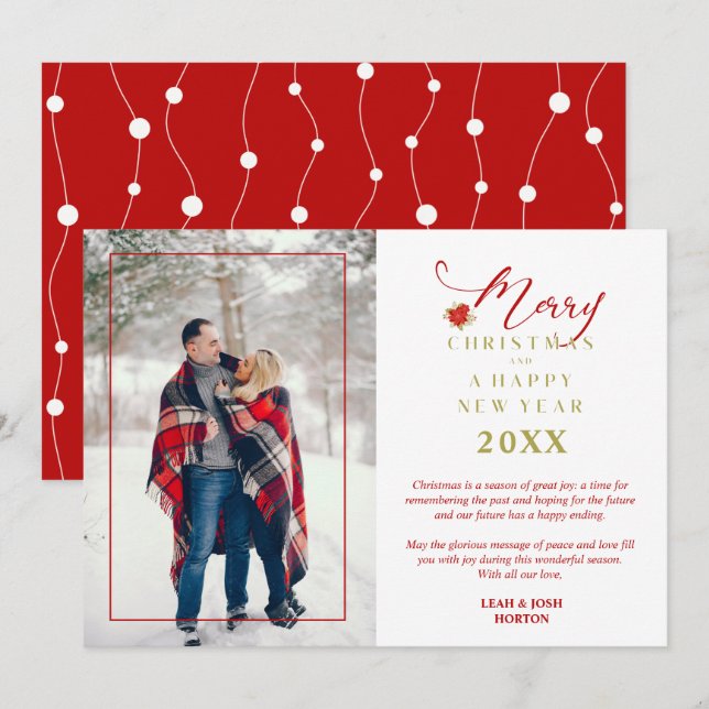 Red Poinsettias Modern Chic Merry Christmas Photo  Holiday Card (Front/Back)