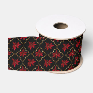 Red Poinsettias on Black Grosgrain Ribbon