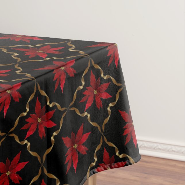 Red Poinsettias on Black Tablecloth (In Situ)