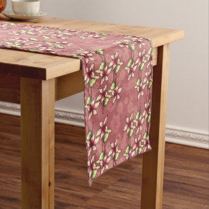 Red Poinsettias & Snowflakes Christmas Winter Short Table Runner
