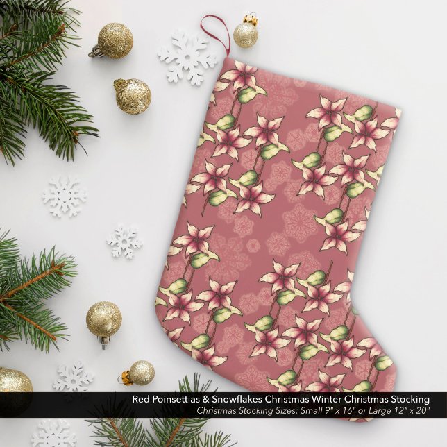 Red Poinsettias & Snowflakes Christmas Winter Small Christmas Stocking (Red Poinsettias & Snowflakes Christmas Winter Christmas Stocking)