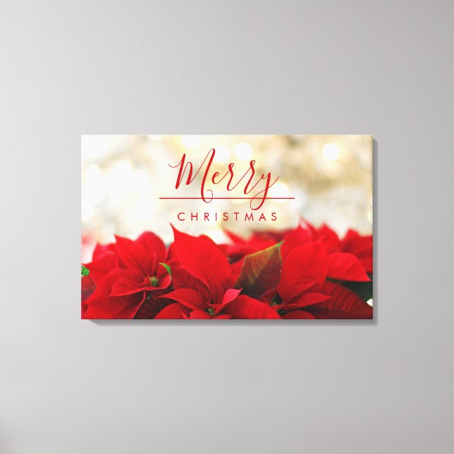 Red Poinsettias with Golden Bokeh Christmas Canvas Print (Front)