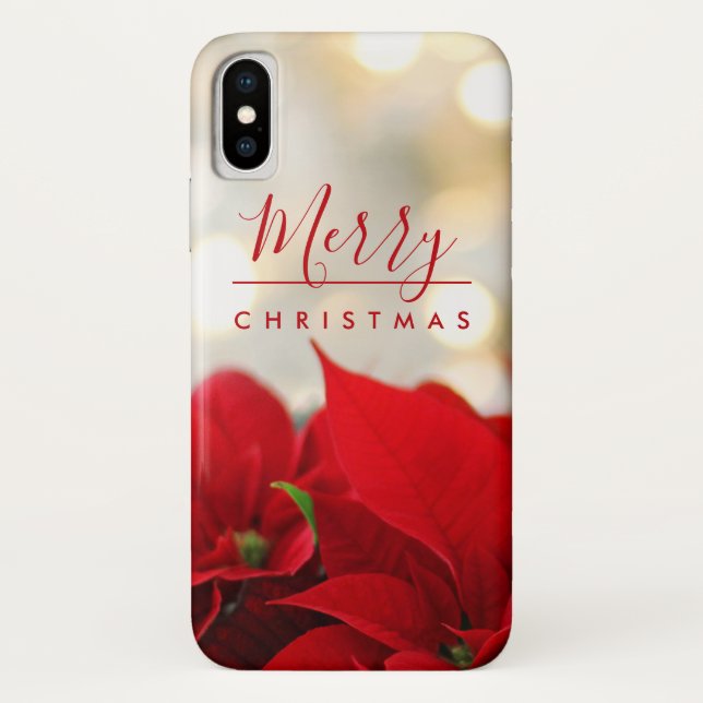 Red Poinsettias with Golden Bokeh Christmas Case-Mate iPhone Case (Back)