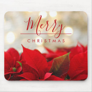 Red Poinsettias with Golden Bokeh Christmas Mouse Mat