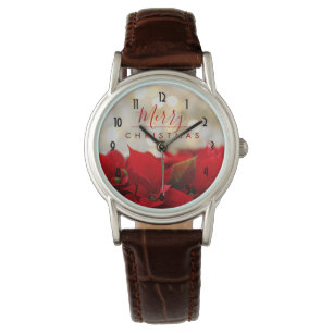 Red Poinsettias with Golden Bokeh Christmas Watch
