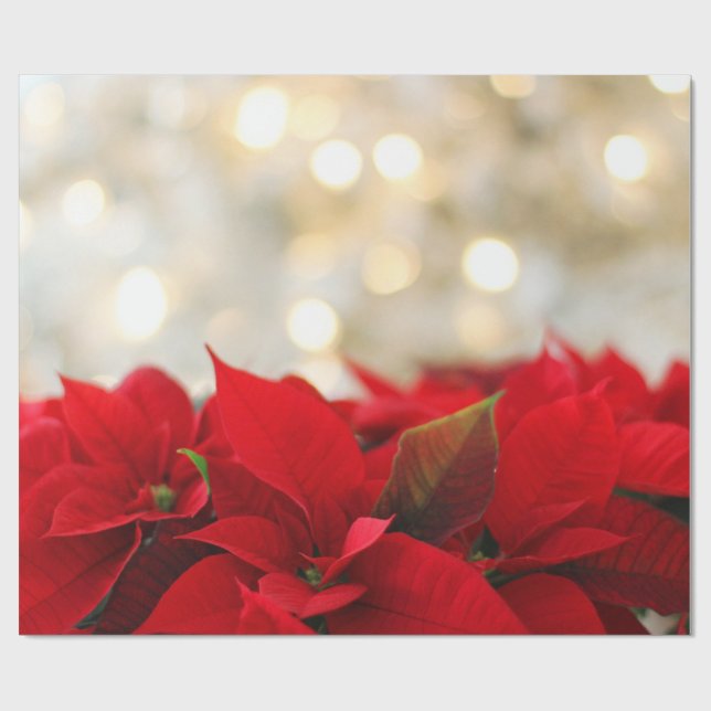 Red Poinsettias with Golden Bokeh Christmas Wrapping Paper (Flat)