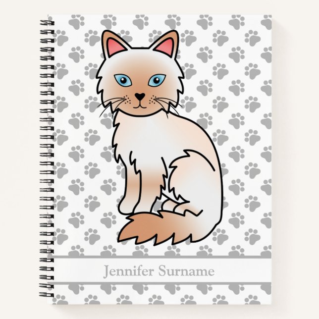 Red Point Birman / Ragdoll Cat & Custom Text Notebook (Front)