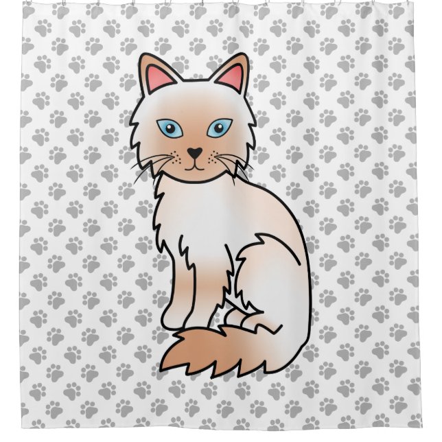 Red Point Birman / Ragdoll Cat & Paws Shower Curtain (Front)