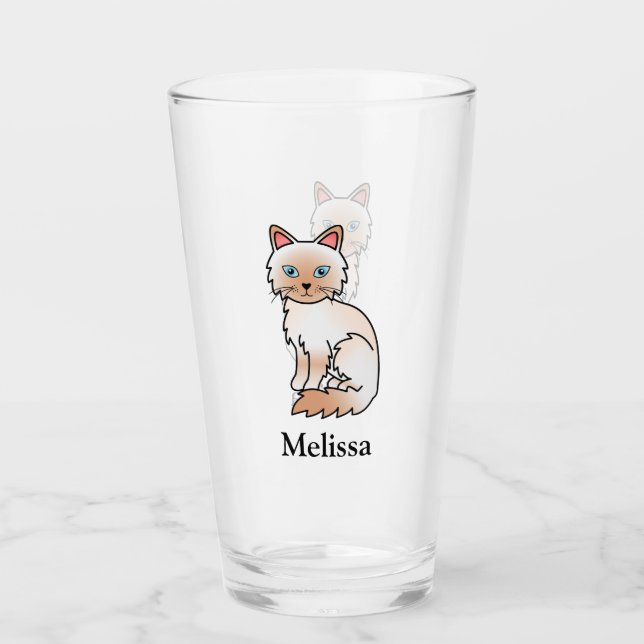 Red Point Birman / Ragdoll Cute Cat & Name Glass (Front)