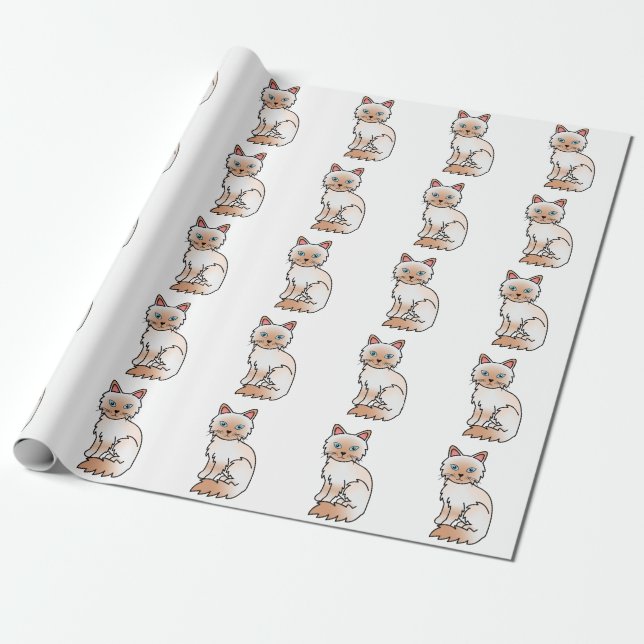 Red Point Birman / Ragdoll Cute Cat Pattern Wrapping Paper (Unrolled)