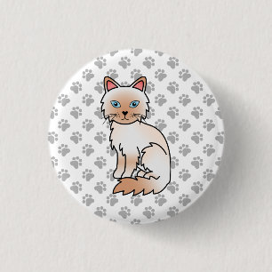 Red Point Birman / Ragdoll Cute Cat & Paws 3 Cm Round Badge