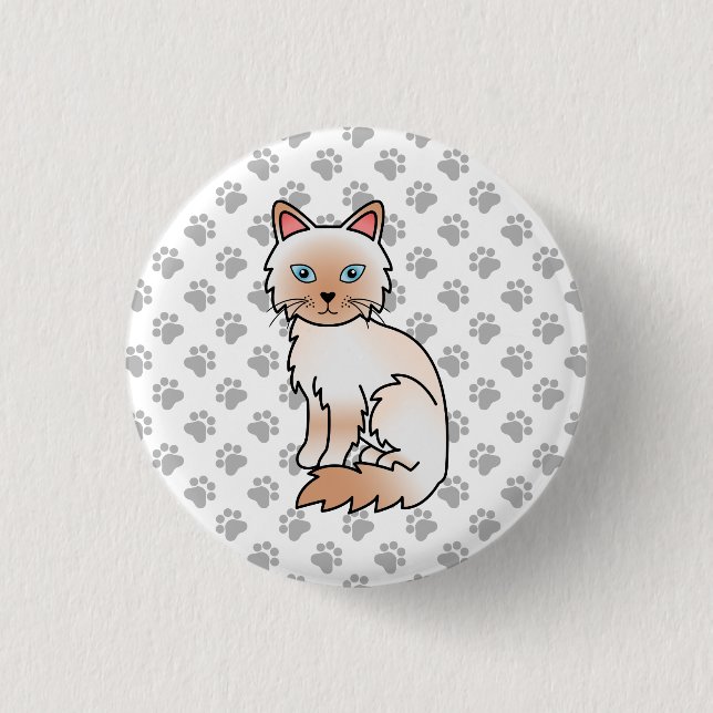 Red Point Birman / Ragdoll Cute Cat & Paws 3 Cm Round Badge (Front)