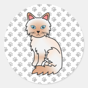 Red Point Birman / Ragdoll Cute Cat & Paws Classic Round Sticker
