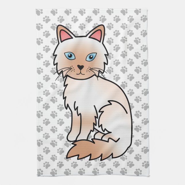 Red Point Birman / Ragdoll Cute Cat & Paws Tea Towel (Vertical)