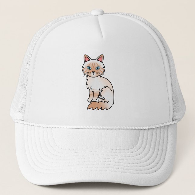 Red Point Tabby Birman / Ragdoll Cartoon Cat Trucker Hat (Front)