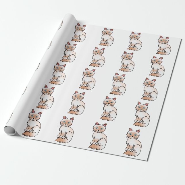 Red Point Tabby Birman / Ragdoll Cute Cat Pattern Wrapping Paper (Unrolled)