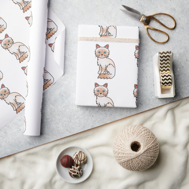 Red Point Tabby Birman / Ragdoll Cute Cat Pattern Wrapping Paper (Crafts)