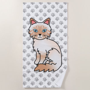 Red Point Tabby Birman / Ragdoll Cute Cat & Paws Beach Towel