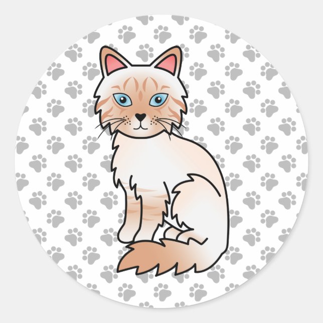 Red Point Tabby Birman / Ragdoll Cute Cat & Paws Classic Round Sticker (Front)