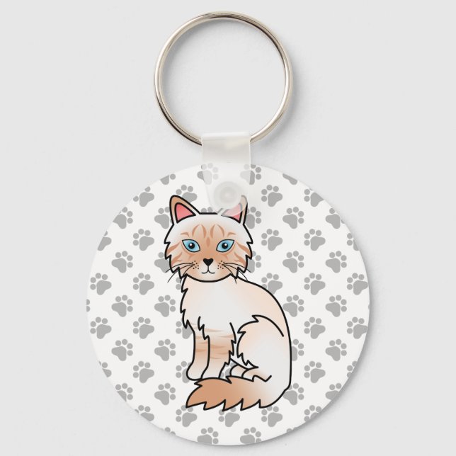 Red Point Tabby Birman / Ragdoll Cute Cat & Paws Key Ring (Front)