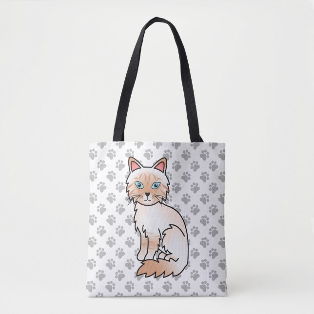 Red Point Tabby Birman / Ragdoll Cute Cat & Paws Tote Bag (Front)