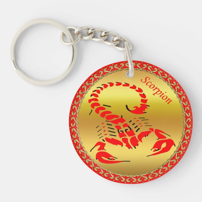 Red poisonous scorpion very venomous insect key ring (Front)